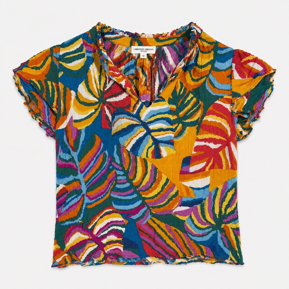 Christian Siriano Tropical Leaf Print Blouse S Boho Maximalist Dopamine Festival